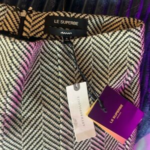 Le Superbe gorgeous holiday pants! Black and tan micro chevron with gold thread